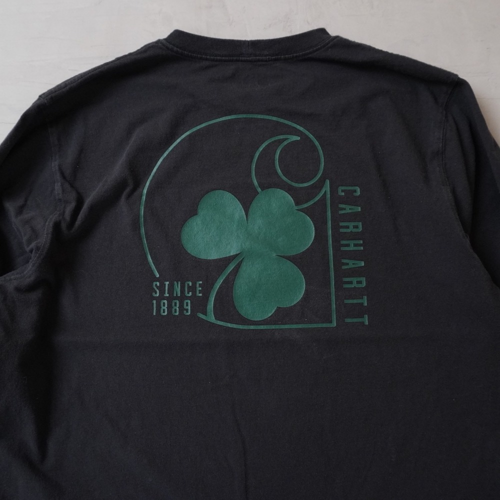 Carhartt Mens Loose Fit Long Sleeve Shamrock Graphic T-Shirt Black Green Large - Picture 3 of 8